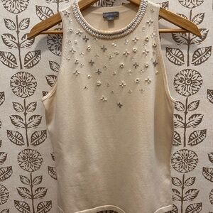 Ann Taylor Cream Embellished Blouse